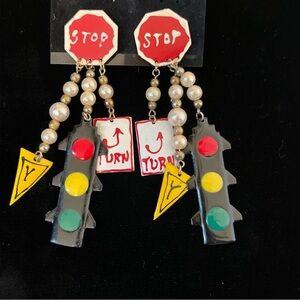 Lunch at the Ritz 80’s Inspired Enamel Traffic Light Stop Sign Earrings